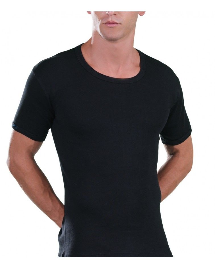 Open Neck T-Shirt, black