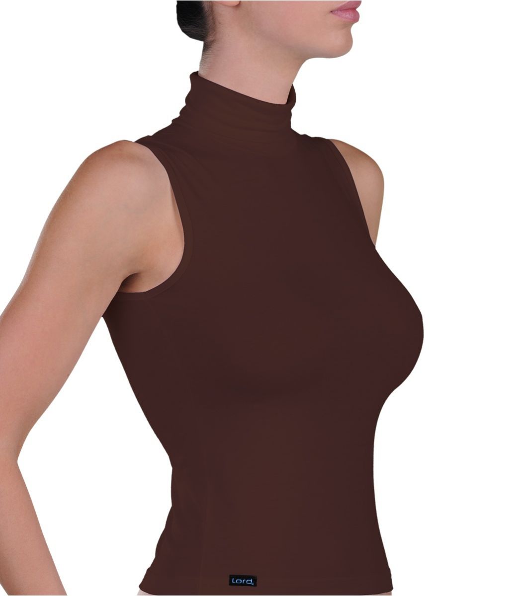 women underwear, sleeveless turtle neck, micromodal Color Brown Size Small
