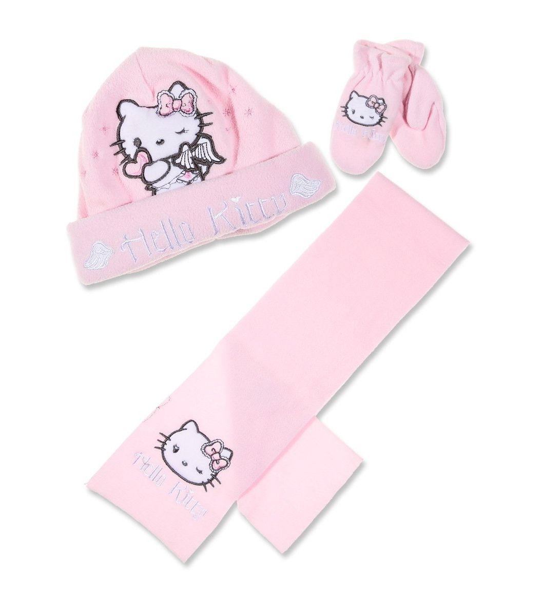 Hello Kitty Set, hat, pair of gloves and a scarf, pink