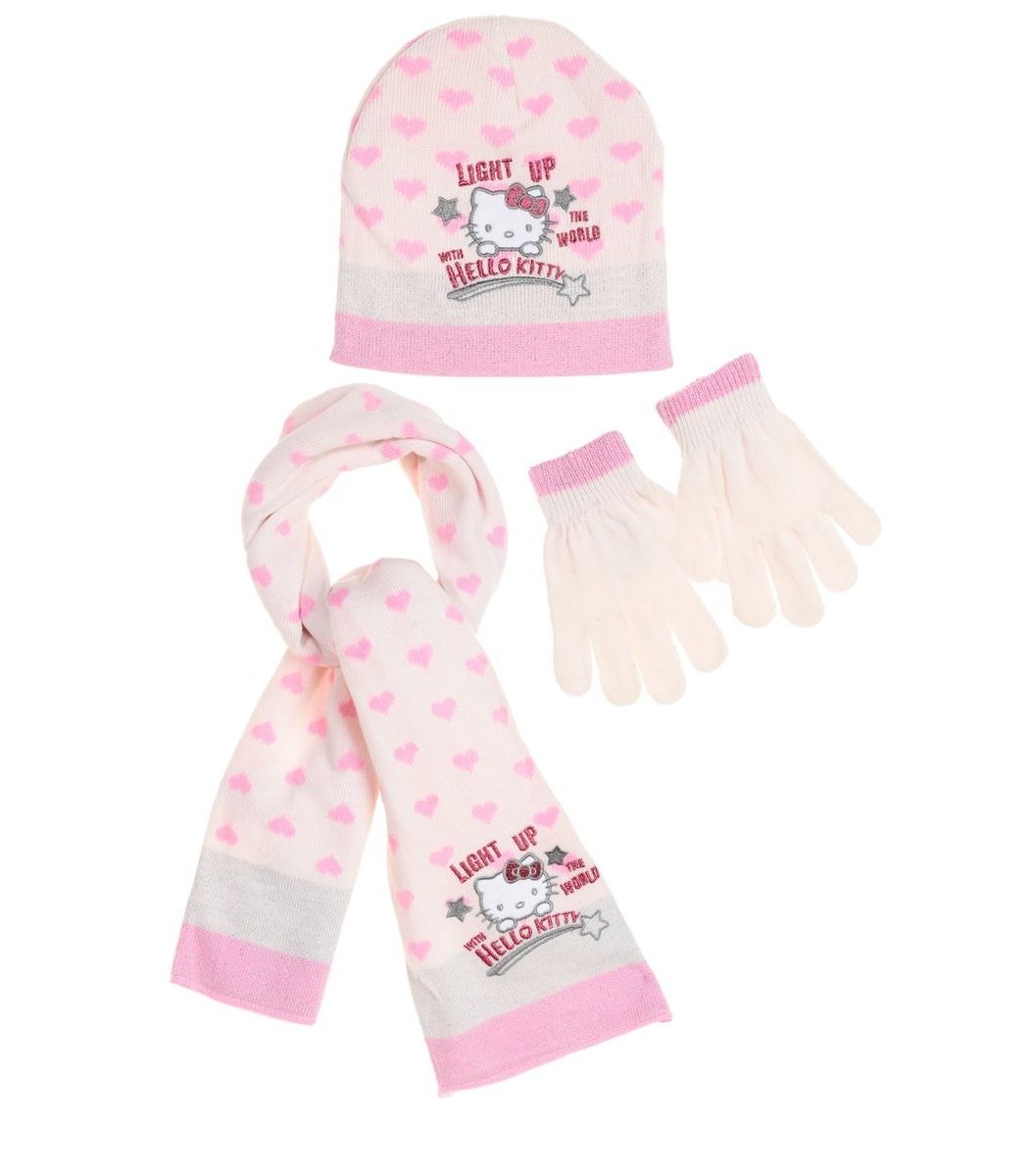Hello Kitty ΣΕΤ σκουφάκι γάντια κασκόλ, κρεμ
