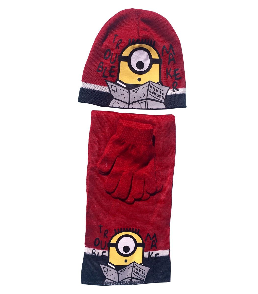 Minions Set, hat, pair of gloves and a scarf, red
