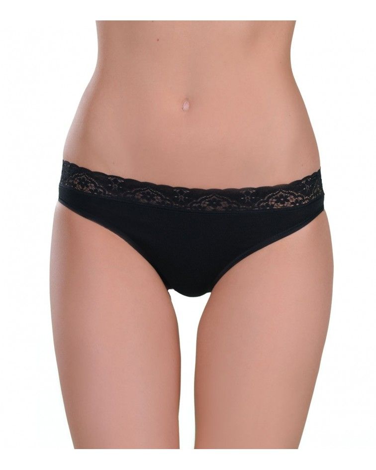 Panty brazil, rubber-lace, black