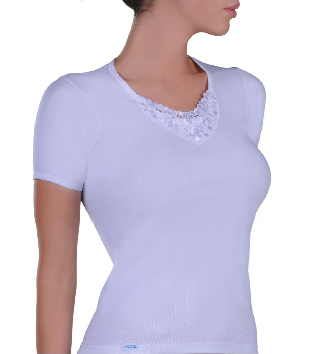 T-Shirt, open neck, motif, white