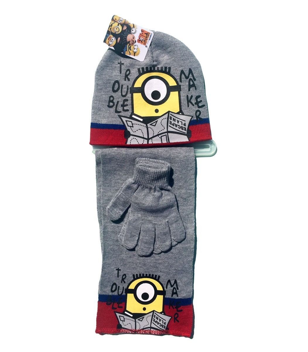 Minions ΣΕΤ Σκουφί με γάντια και κασκόλ, γκρι