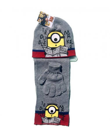 Minions ΣΕΤ Σκουφί με γάντια και κασκόλ, γκρι
