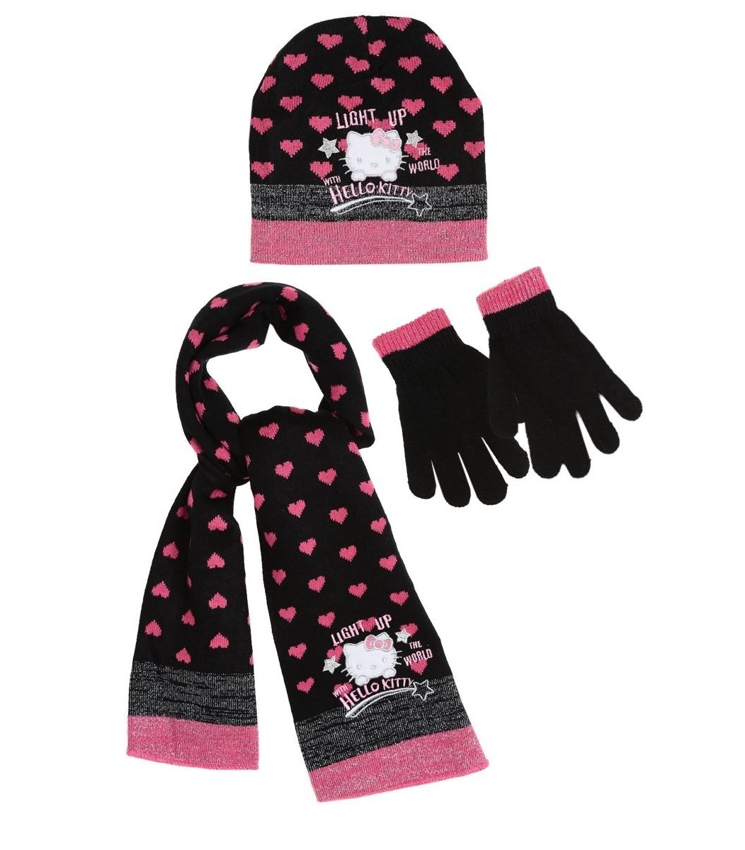 Hello Kitty ΣΕΤ σκουφάκι γάντια κασκόλ, μαύρο