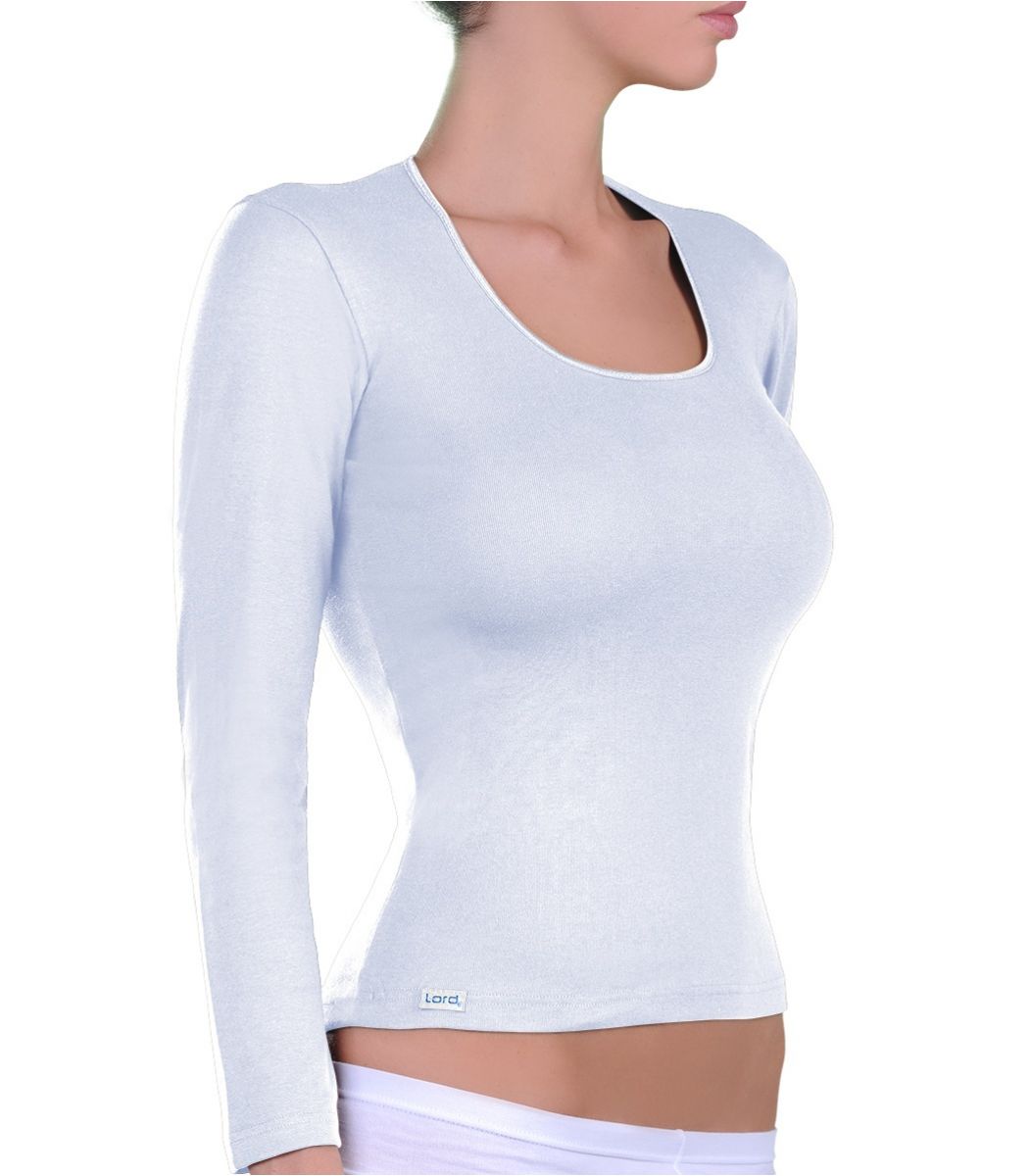 T-SHIRT LONG SLEEVE, OPEN NECK, SATIN