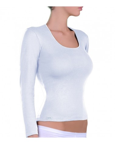T-SHIRT LONG SLEEVE, OPEN NECK, SATIN