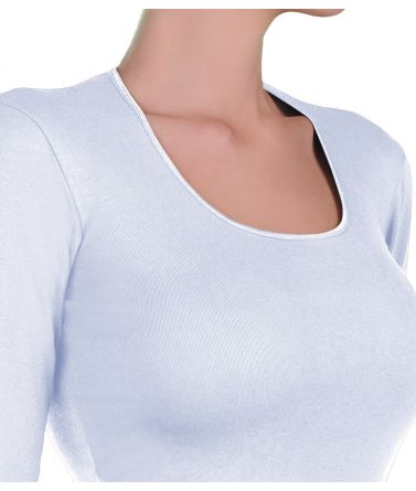 T-SHIRT LONG SLEEVE, OPEN NECK, SATIN