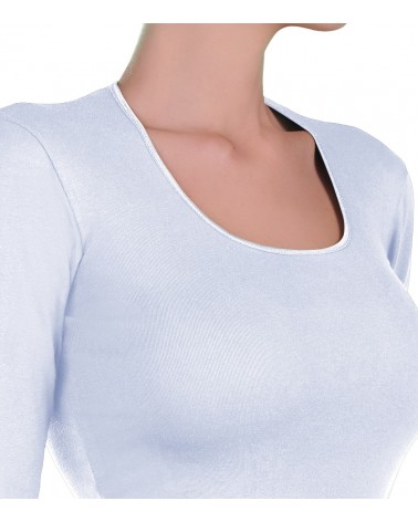 T-SHIRT LONG SLEEVE, OPEN NECK, SATIN