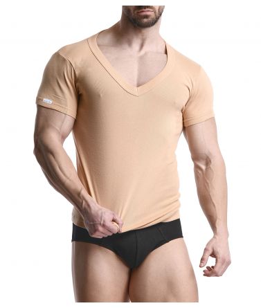 Lord Men big Scoop Neck T-Shirt, cotton, beige
