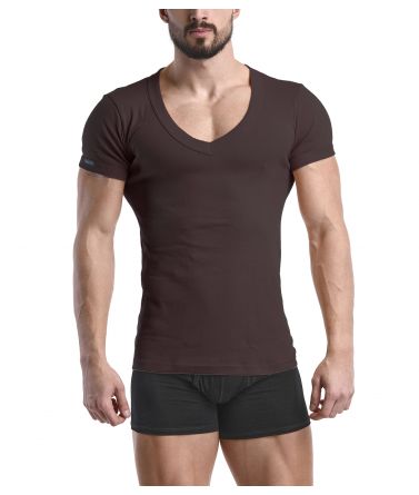 Lord Men big Scoop Neck T-Shirt, cotton, brown
